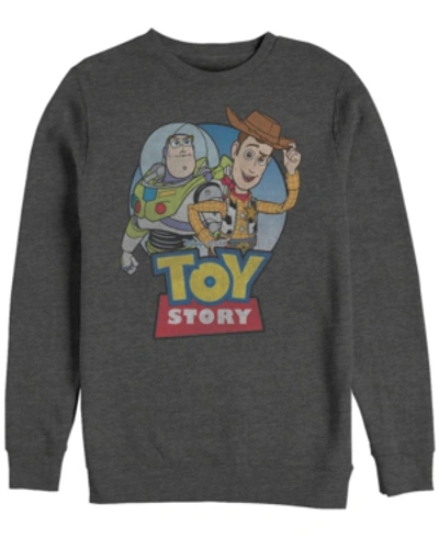 Shop Disney Pixar Men's Toy Story Buzz And Woody Buddies, Crewneck Fleece In Dark Gray