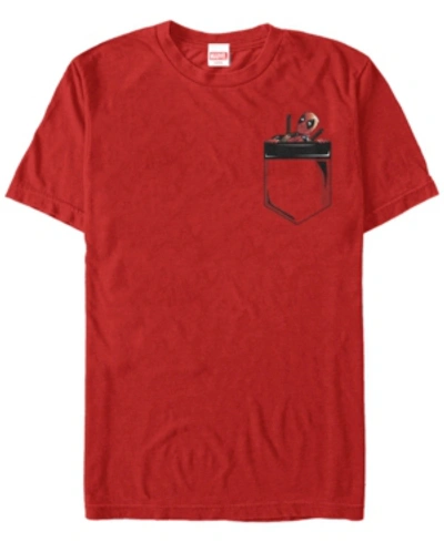 Shop Marvel Men's Deadpool Peekaboo Faux Pocket Short Sleeve T-shirt In Red