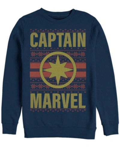Shop Marvel Men's Captain  Chest Logo Ugly Sweater, Crewneck Fleece In Navy