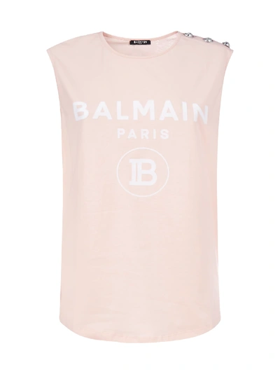 Shop Balmain Short Sleeve T-shirt In Rose Blanc