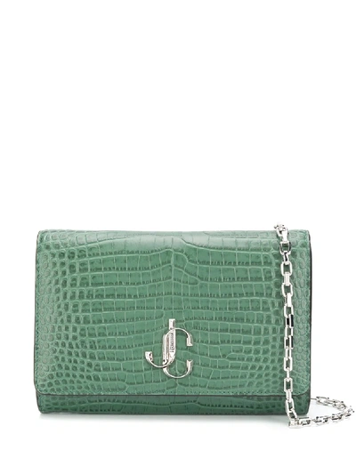 Shop Jimmy Choo Varenne Crocodile-effect Clutch Bag In Green