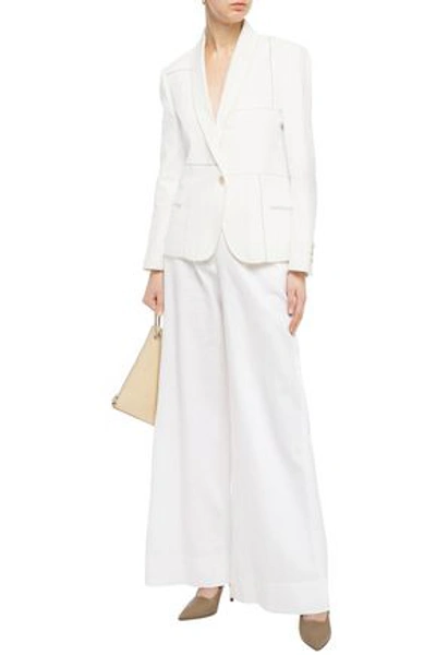 Shop Brunello Cucinelli Bead-embellished Linen And Cotton-blend Blazer In Off-white