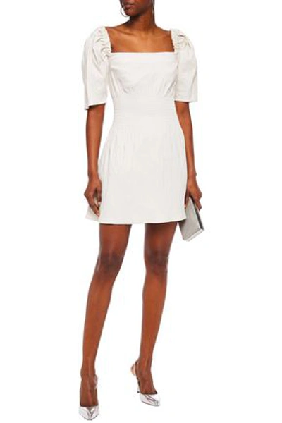 Shop Anna Quan Terri Shirred Cotton-blend Mini Dress In Off-white