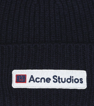 Shop Acne Studios Kansa Face Wool Beanie In Blue