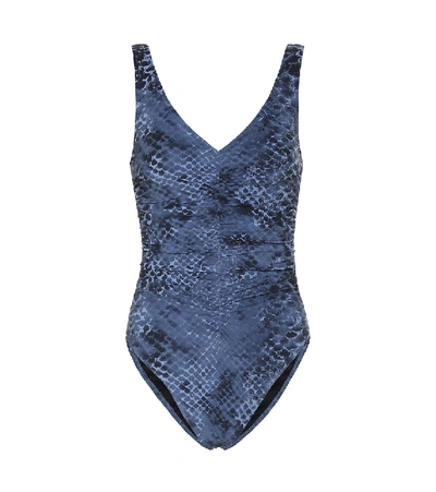 Shop Karla Colletto Bree Snakeskin-print Swimsuit In Blue