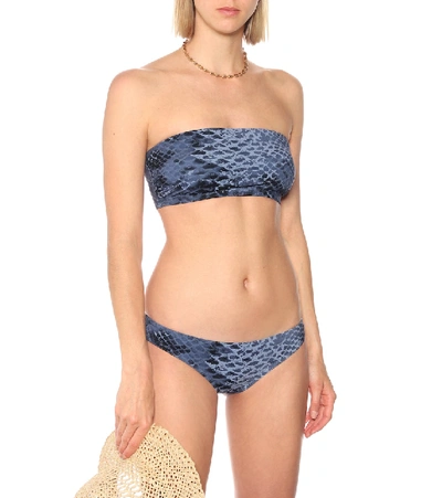 Shop Karla Colletto Bree Snakeskin-print Bikini Bottoms In Blue