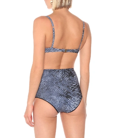 Shop Karla Colletto Bree Snakeskin-print High-rise Bikini Bottoms In Blue