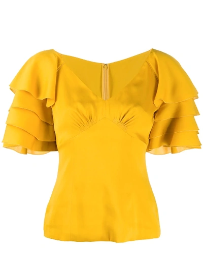 Shop Dolce & Gabbana Ruffle Sleeve Blouse In Yellow