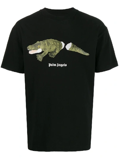 Shop Palm Angels Crocodile-print T-shirt In Black
