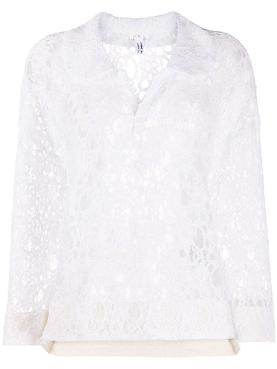 Shop Comme Des Garçons Comme Des Garçons Floral Lace Polo Top In White