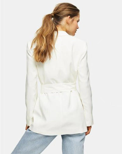 Shop Topshop Belted Db Blazer Woman Suit Jacket White Size 10 Viscose, Polyester