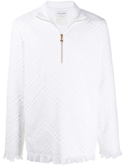 Shop Marine Serre Frayed Terry Jacquard Sweater