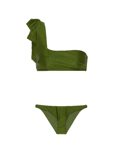 Shop Zimmermann 'empire' Tie Shoulder Bikini In Green