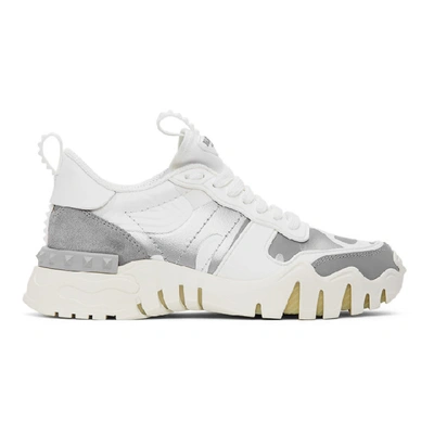 Shop Valentino White & Silver  Garavani Camo Rockrunner Sneakers In White/silver