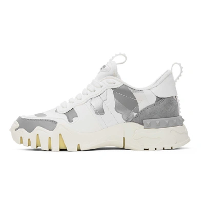 Shop Valentino White & Silver  Garavani Camo Rockrunner Sneakers In White/silver