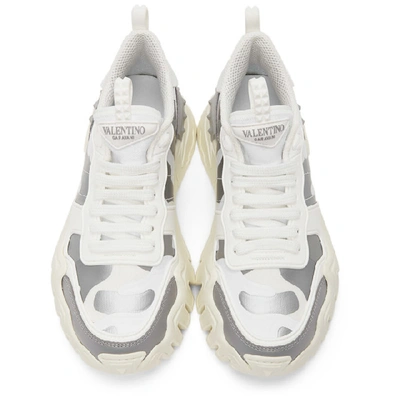 Shop Valentino White & Silver  Garavani Camo Rockrunner Sneakers In White/silver