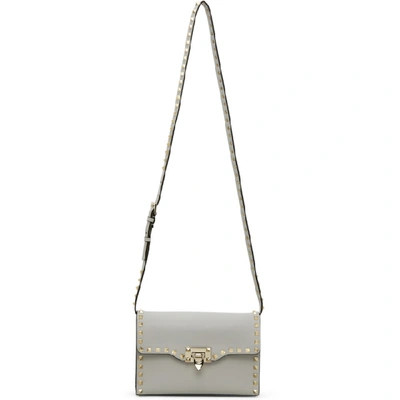 Shop Valentino Grey  Garavani Small Rockstud Shoulder Bag In Ml8 Opal Gr