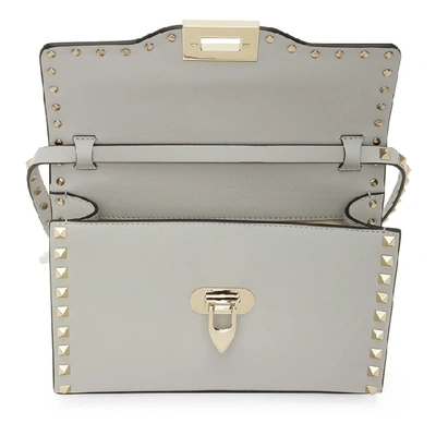 Shop Valentino Grey  Garavani Small Rockstud Shoulder Bag In Ml8 Opal Gr