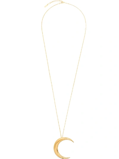 Shop Saint Laurent Crescent Moon Necklace In Gold