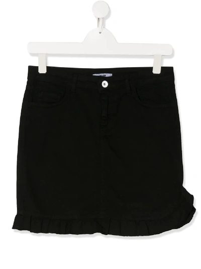 Msgm Teen Asymmetric Hem Denim Skirt In Black