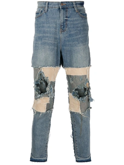 Shop Val Kristopher Patchwork Distressed Jeans In Blue