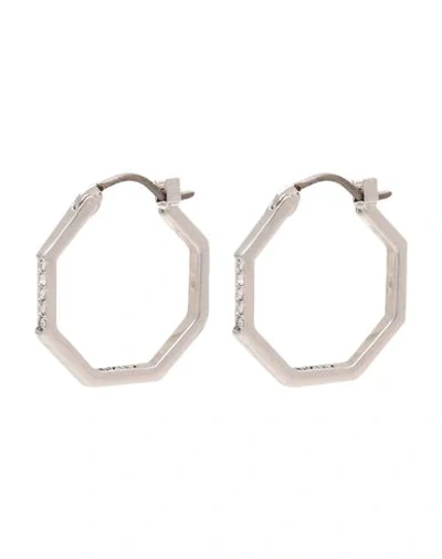 Shop Dkny Nyc Geometric Pave Hoop Woman Earrings Silver Size - Brass, Swarovski Crystal