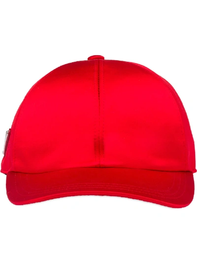 Shop Prada Logo Plaque Baseball Cap In Red