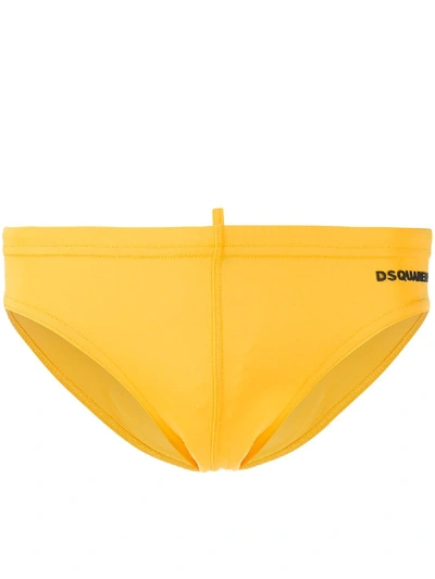 Shop Dsquared2 Rubberised Logo Swimming Trunks In Yellow