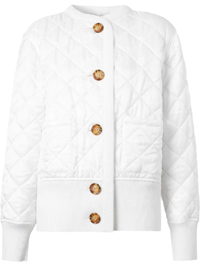 Shop Burberry Logo Jacquard Diamond Quilted Jacket In White