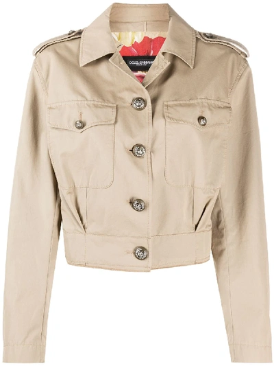 Shop Dolce & Gabbana Button-up Cropped Jacket In Neutrals