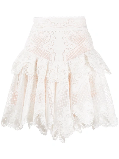 Shop Zimmermann Wave Flip High Waisted Skirt In White