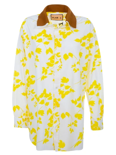 Plan C Popeline Dis Ivy Shirt In Fiore Giallo Base Bianca