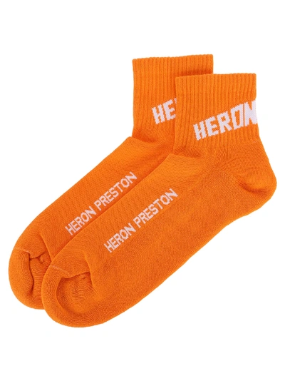 Shop Heron Preston Logo Short Socks In Orange White