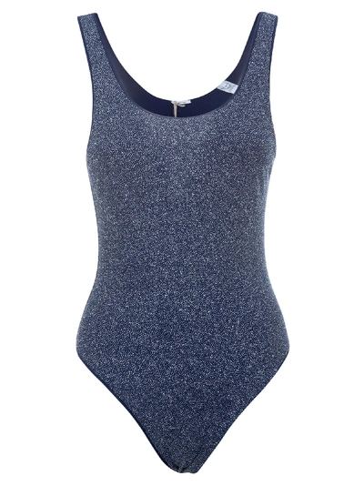 Shop Oseree Slim-fit Glitter Detail Swimsuit In Night Blue