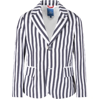 Shop Fay White And Blue Boy Jacket With Stripes In Blue/white