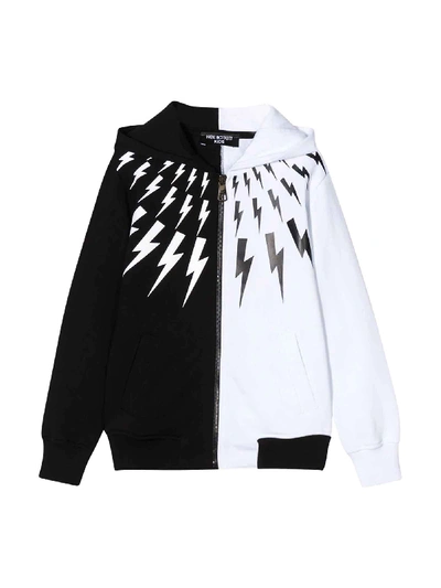 Shop Neil Barrett Color-block Sweatshirt Teen In Nero Bianco