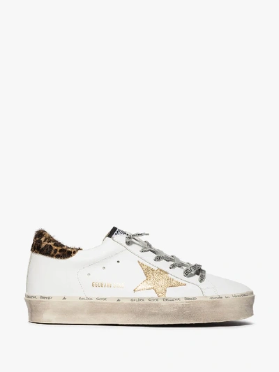 Shop Golden Goose Hi Star Leopard Trim Leather Sneakers In White