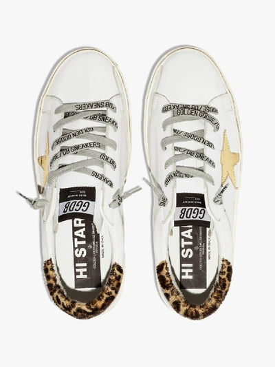 Shop Golden Goose Hi Star Leopard Trim Leather Sneakers In White