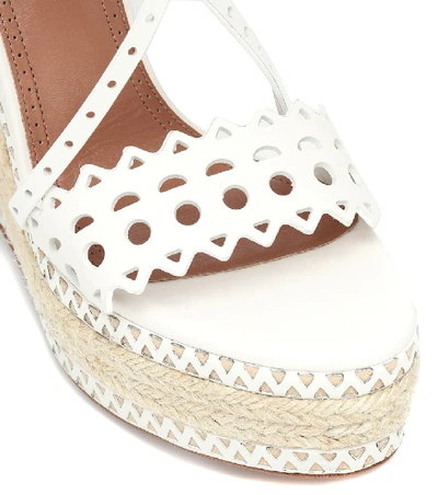 Shop Alaïa Leather Platform Espadrille Sandals In White
