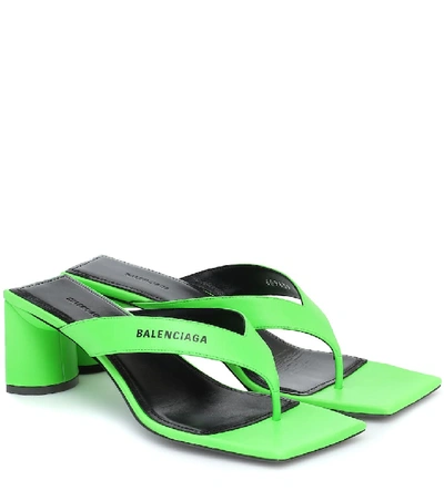Shop Balenciaga Double Square Leather Thong Sandals In Green