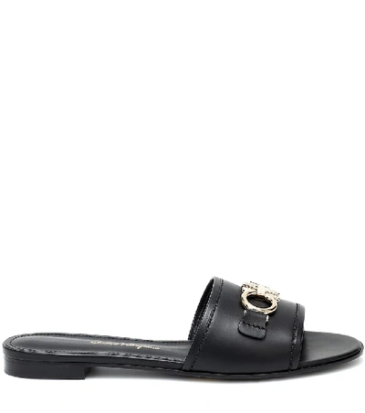 Shop Ferragamo Rhodes Gancini Leather Slides In Black