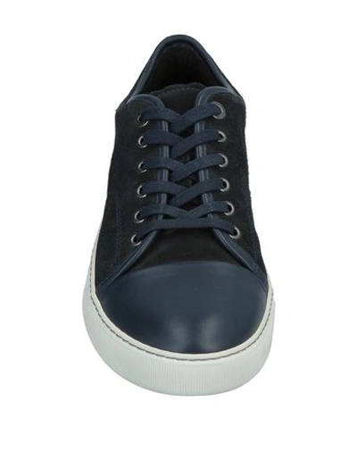 Shop Lanvin Man Sneakers Midnight Blue Size 11 Calfskin, Lambskin In Dark Blue