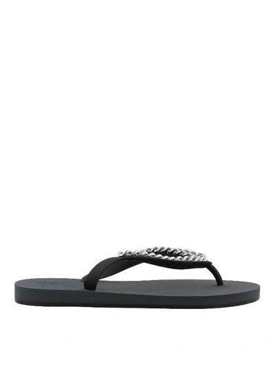 Shop Giuseppe Zanotti Florida Chain Detail Flip Flops In Black