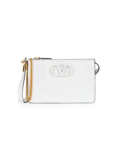 Shop Valentino Vsling Leather Crossbody Pouch In Optical White