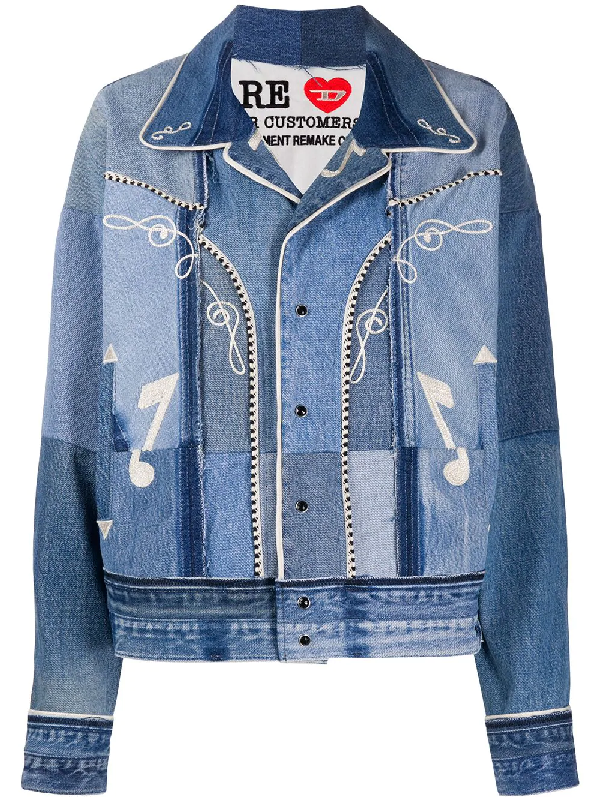 red and blue denim jacket
