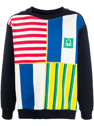Shop Benetton Striped Print Sweatshirt In Blue