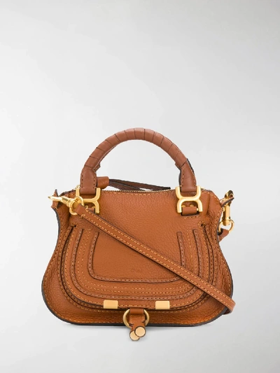 Shop Chloé Mini Marcie Tote Bag In Brown