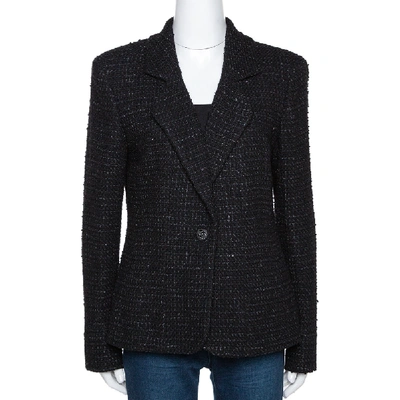 Pre-owned Chanel Black Tweed Single Button Tailored Jacket L