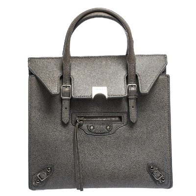 Pre-owned Balenciaga Taupe Leather Papier Flap Tote In Grey
