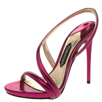 Pre-owned Tom Ford Metallic Pink Leather Slingback Sandals Size 38.5